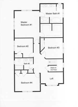 Hugh master bedroom and bath with three additional bedrooms and loft area with stairs leading to a finished attic.